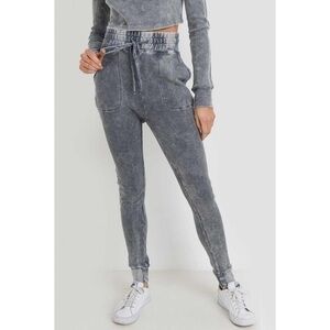 Mono B • Skinny Waffle Jogger Sweatpants Acid Wash Gray L